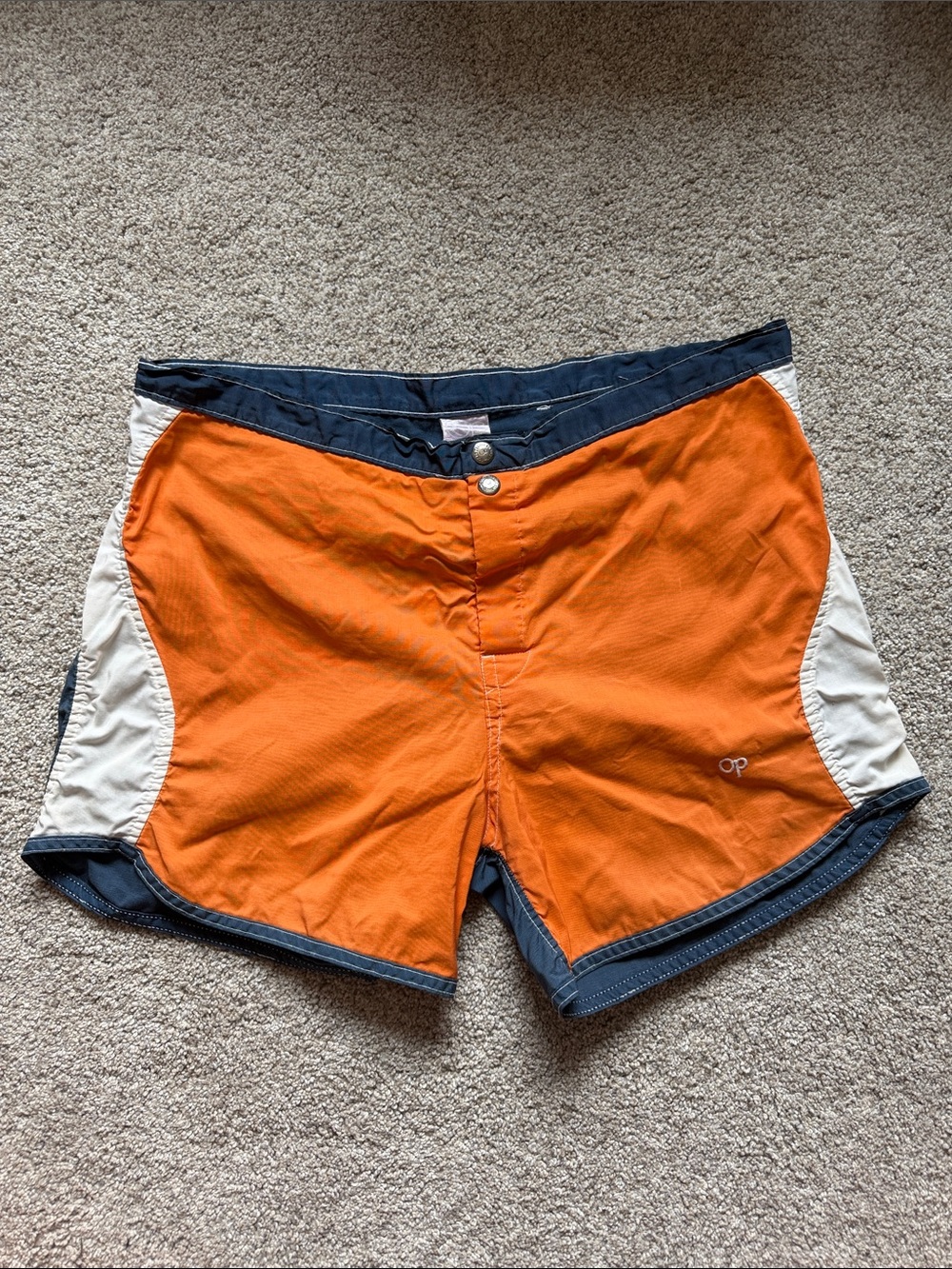 Vintage OP Ocean Pacific Colorblock Board Swim Shorts OutdoorTrunks Med Waist32”